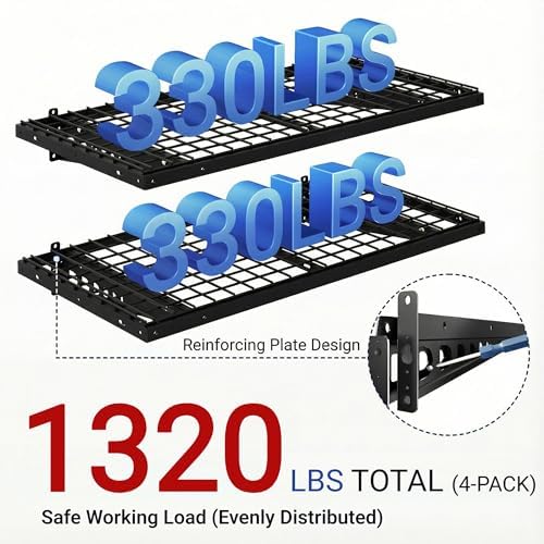 FLEXIMOUNTS 2x4ft Garage Storage, 4 Pack Garage Wall Shelving, Black - Image 3