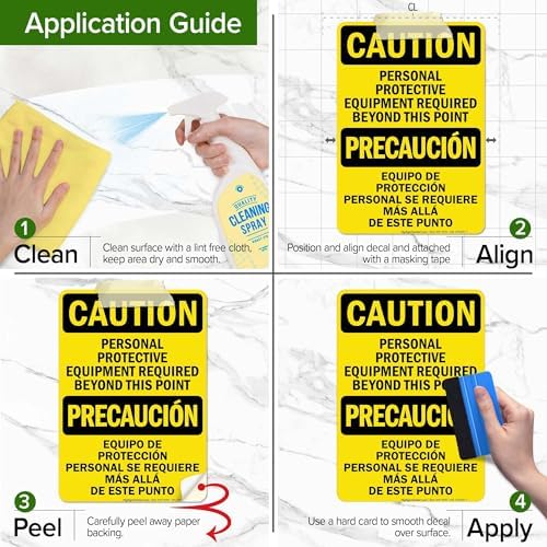 Caution Personal Protective Equipment Required Beyond This Point Bilingual Osha Sign, 10x7 Inches, 4 Mil Vinyl Decal Stickers Weather Resistant, Made in USA by My Sign Center - Image 3