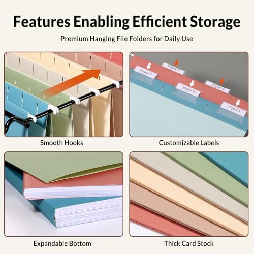 SUNEE Hanging File Folders Retro Colors, 6 Pack Letter Size File Folders with 1/5-cut Tabs, Stay Organized for Your Home and Office Bulk File and Documents - Image 3