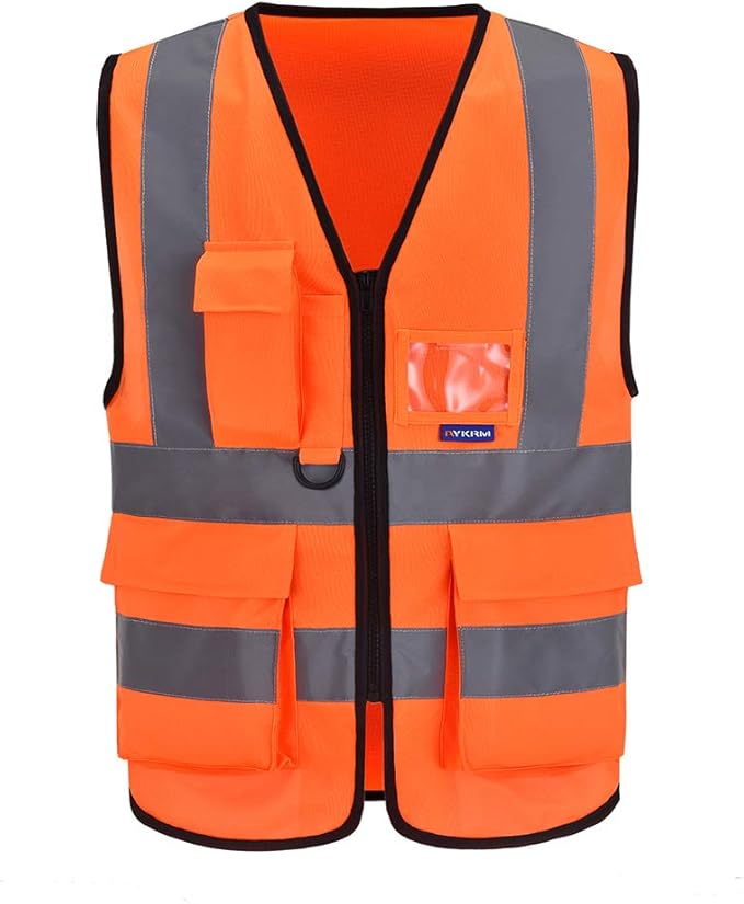 A-SAFETY Orange High Visibility Safety Vest Reflective, 3M Multi Pockets by A-SAFETY