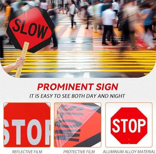 2 Pack 13” x 13”Handheld Stop Slow Sign, Crossing Guard Signs - Image 3