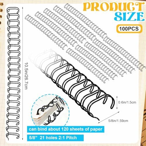 MorningRo 100 Pcs Metal Double Loop Binding Wires 5/8 Bulk Cinch Binding Wires Double Spiral Ring Coil Black Colors Twin Spines Combs 21 Holes 2: 1 Pitch Cinch Coil Machine Wire - Image 2