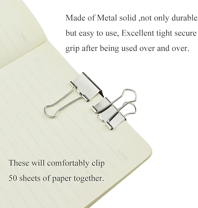 HAHIYO Binder Clips Paper Clamps Spring Steel Sturdy 0.98 inches Width 0.31 - Image 5