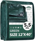 RAINDEWAY Green Tarp 12x40 Feet,5.5Mil Multipurpose Waterproof Tarps Cover by RAINDEWAY
