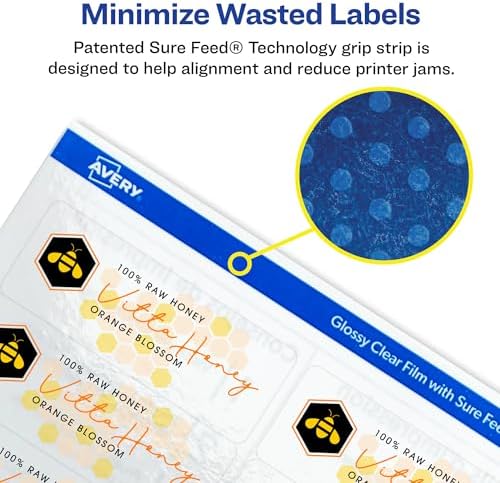 Avery Printable Address Labels with Sure Feed, 1" x 2-5/8", Glossy Clear, 300 Blank Mailing Labels for Laser and Inkjet Printers (6521) - Image 3