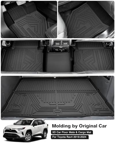 Powerty Floor Mats Cargo Liner for 2019-2025 Toyota RAV4 All Weather 3D TPE Anti-Slip Car Protection, 1st & 2nd Row Set with Rear Cargo Mat Accessories - Image 2