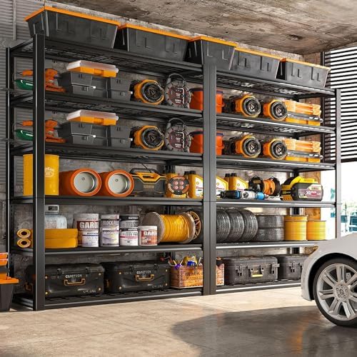 REIBII 3500LBS Garage Shelving, Adjustable Storage Shelves Heavy Duty, 6 Tier Heavy Duty Shelving, Metal Shelving Unit for Warehouse, Basement, Industrial, 55" W x 26" D x 84" H, Black, 2 Pack - Image 6