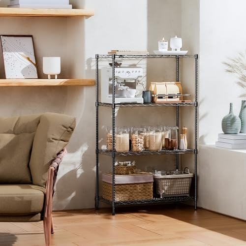 IZEUK 4-Tier Heavy Duty Steel Storage Shelves, Metal Shelf Wire Shelving Rack for Pantry, Kitchen, Garage, or Office Organization (29.5" W x 13.7" D x 47.2" H, 1000LBS, Black) - Image 2
