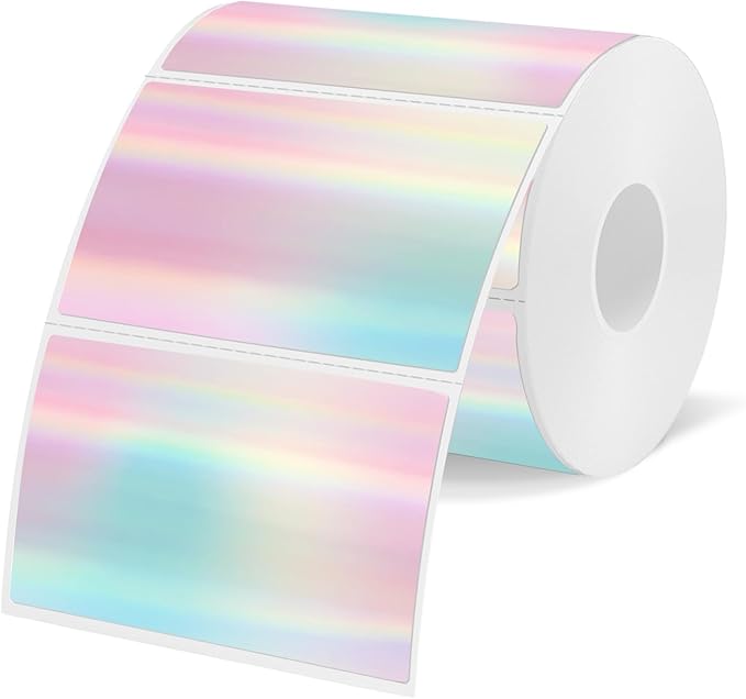 3x2 Inch Thermal Labels, Rainbow Holographic Thermal Sticker Labels, Glitter by Unknown