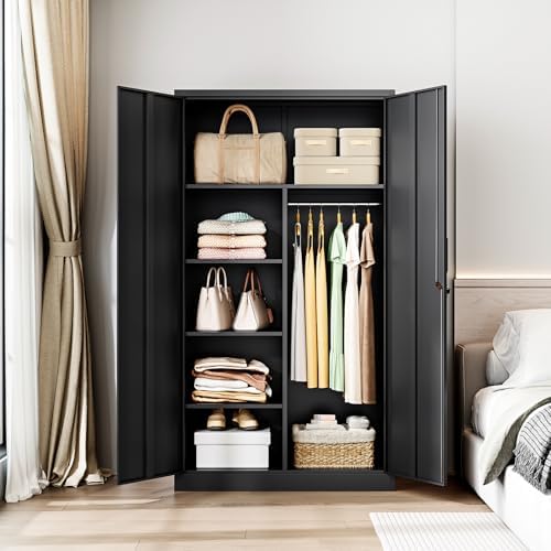 Letaya Metal Storage Cabinets Locker with Lock Door, 72'' Clothing Coat Steel Storage Freestanding Wardrobe for Office, Home, School, Employee,Gym,Fire Department (Black) - Image 2