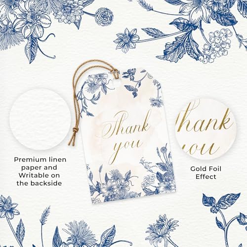 Vintage Blue Thank You Gift Tags with String 48pcs for Favors and Gift Bags - Image 5