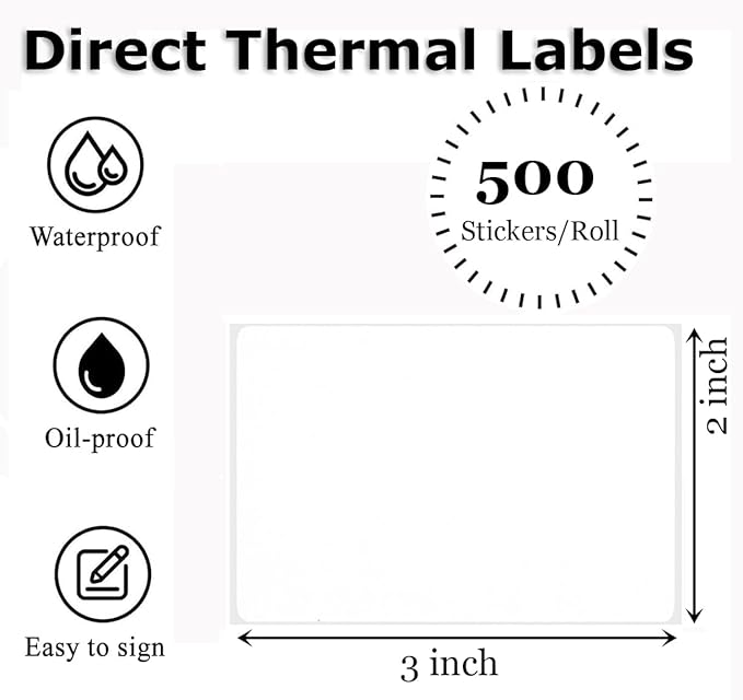 3" x 2" Thermal Labels Stickers White, Thermal Printer Shipping Stickers - Image 2