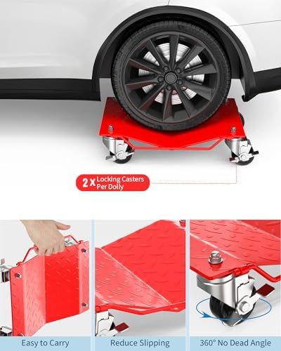 Garvee Car Wheel Dolly Set of 4,6000 LBS Capacity Heavy Duty Vehicle Mover Dolly with Brakes for Moving Cars, Trucks, Trailers and Motorcycles, Red - Image 6