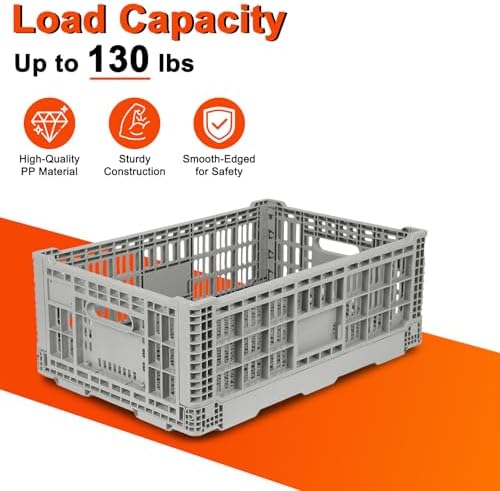 52L Collapsible Crate with Handles, Milk Crates Heavy Duty, - Image 4