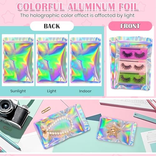 FUNFERY 5.5x7.9 inch Round Corner Clear Window Smell Proof Holographic Bags - Image 6