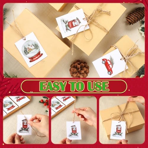 Tenceur 50 Set Christmas Watercolor Gift Tags with String - Image 5