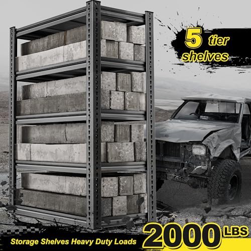 REIBII Garage Shelving Load 2000 LBS, Adjustable 5-Tier Storage Shelves, Metal Shelving Units and Storage Rack Shelf for Garage, Basement, Kitchen, 32" W x 17" D x 72" H, Black - Image 4