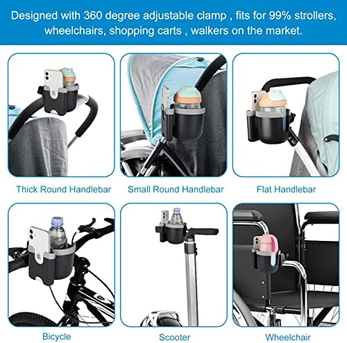 Accmor Stroller Cup Holder with Phone Holder, Bike Cup Holder, Universal Cup Holder for Uppababy Nuna Doona Strollers, 2-in-1 Cup Holder for Walker, Wheelchair, Scooter - Image 7