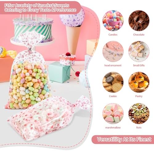 COQOFA 100 Pcs 7X12" Cello Cellophane Gift Treat Bags Party Favor bags Clear Candy Cookie Bags Plastic Poly Goodie Storage Bags with Twist Ties for Wedding Birthday Party Valentines Day Supplies Rose - Image 6
