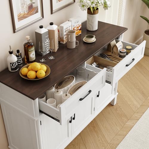 ONBRILL 55 Inch Buffet Cabinet with Storage, Off White - Image 6