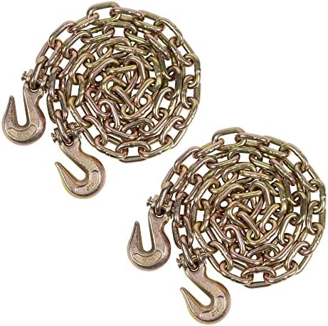 2 Pack 1/2 Inch x 12 FT Grade 70 Binder Chain with Clevis Grab Hooks - G70 Transport Tow Chain - 11,300 Lbs Working Load Limit by MyteeProducts