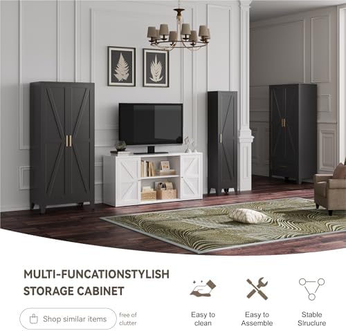 Baborokic Metal Armoire Wardrobe Closet with Hanging Rod,71H Metal Cabinet with Doors and Shelves,Freestanding Bedroom Armoire Closet,Storage Cabinets for Bedroom,Office,Laundry Room(Black) - Image 7