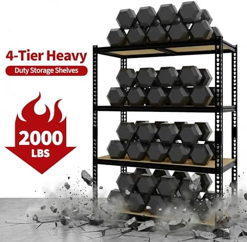 2000 Lbs Heavy Duty Garage Shelving Unit, 4 Tier Adjustable Metal Storage Shelves, 40" L x 20" W x 60" H Garage Shelf Rack for Kitchen, Pantry, Basement, Bathroom & Laundry - Image 6