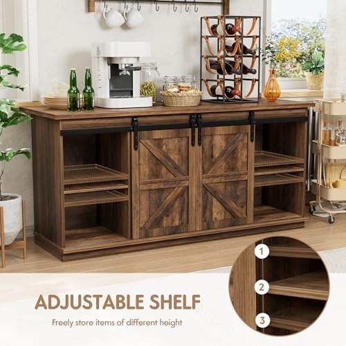Shahoo Farmhouse Sideboard Buffet Cabinet, Coffee Bar Storage with Sliding Barn Doors, Shelf for Home Dining Room, Barnwood - Image 5