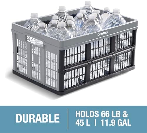 CleverMade Collapsible Utility Crates - Red 1pck 45L / 11 Gal holds 66 lbs - Stackable Containers Heavy Duty Capacity Crates Space-Saving Baskets - Image 6