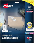 Avery Return Address Labels, Sure Feed and Easy Peel Technology, Glossy White Labels, 2/3" x 1-3/4", Permanent Adhesive, Laser/Inkjet, 600 Total (6523) by Avery