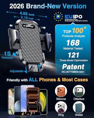 [True Military-Grade] Car Phone Holder VANMASS [Upgraded Strongest Suction&Clip] Cell Phone Mount for Dashboard Windshield Vent Kit, Truck Cradle Stand for iPhone 18 Pro Max 17 16 15 Android,Ink Black - Image 5