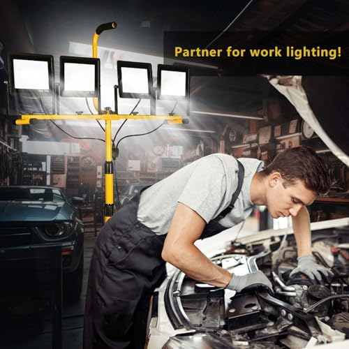 40000Lumen LED Work Lights with Stand - 4Head Portable Work Light on Stand - IP66 Waterproof Tripod Worklights for Outdoor Indoor Job Site Workshop Garage Construction Site Lighting - Image 7