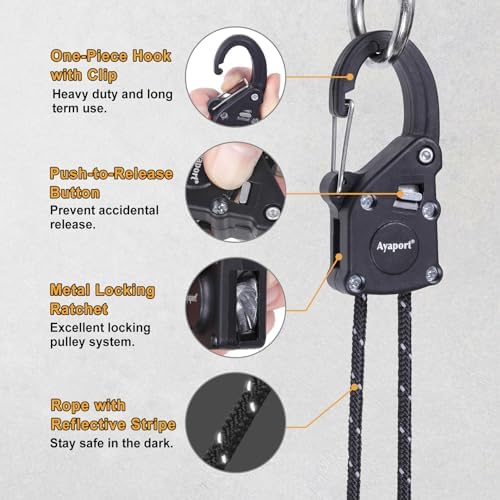 Ayaport Rope Tie Down Ratchet with Carabiner Clip 1/8" x 8', 4pcs - Image 3