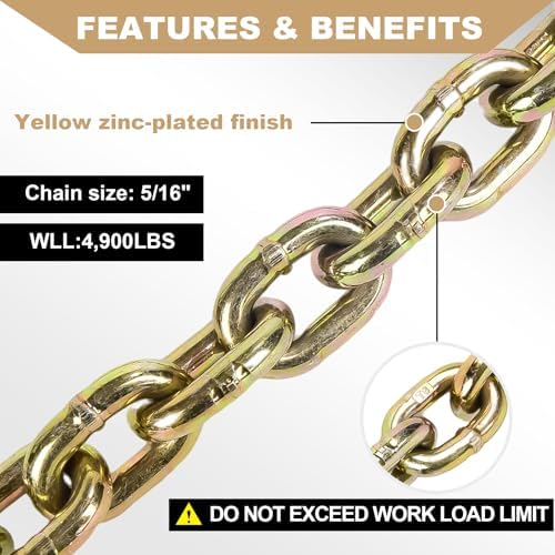 AAIN G80 Heavy Duty Transport Chain 5/16Inch x 10Ft, Load Binder Tow Chains - Image 3