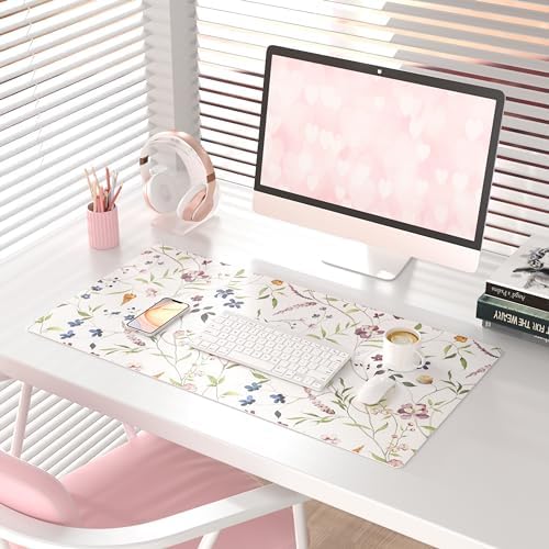 QiyI PU Leather Large Mouse Pad, 31.5" x 15.7", Watercolor Flowers - Image 2