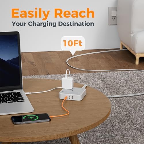 TESSAN Surge Protector Flat Extension Cord 10Ft, Flat Plug Power Strip - Image 3