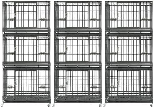 Homey Pet 3 Pack Three Tier 37" Heavy Duty Stackable Dog Crate with Wheels by HomeyPet
