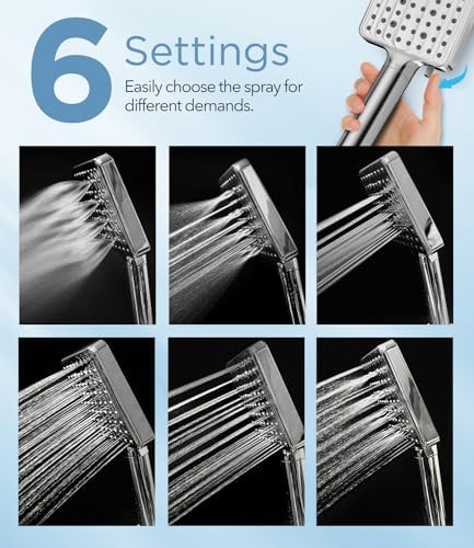 MakeFit Filtered Shower Head - 6 Modes High Pressure Handheld Shower Head with Filter Mineral Beads, Detachable Handheld Showerhead Set with Stainless Steel Hose and Shower Arm Bracket - Image 4