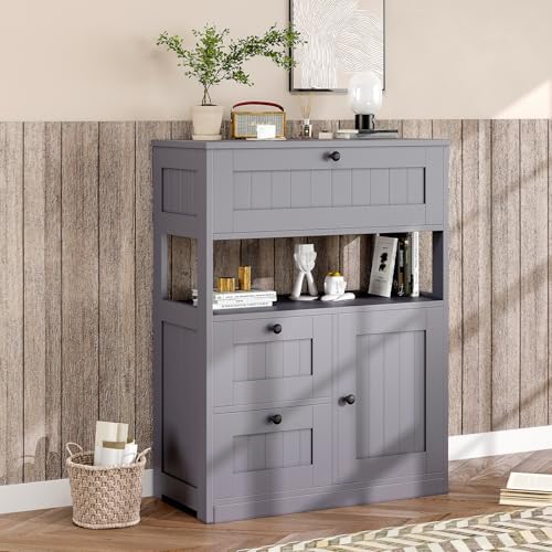 GRUSIGN Bathroom Cabinet, Modern Bathroom Floor Storage Cabinet Organizer with 1 Door and 3 Drawers, Freestanding Cupboard for Kitchen/Living Room Use - Image 2