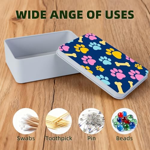 Small Metal Tins Box-4.7" x3.5"x1.6" Rectangular Empty Storage Box With Lid Decorative Organizer Storage Tin Case For Office/Cookie/Candy/Jewelry/Photo/Letter-Blue Dog Paw - Image 3