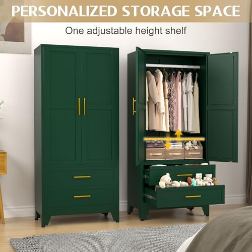 GAIOUS 71" Wardrobe Cabinet with 2 Doors, 1 Adjustable Shelf and 2 Drawers - Image 2