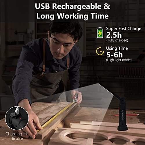 NODINIHU Working Light Portable, Rechargeable Work Lights with Magnetic Base Hanging Hook,360° Rotate 5 Modes,COB LED 800 Lumens Foldable Inspection Light for Car Repair, Grill and Outdoor Use(4pack) - Image 5