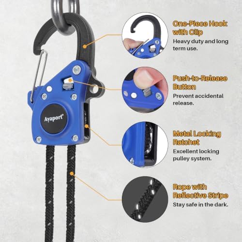 Ayaport Rope Tie Down Ratchet with Carabiner Clip 1/4" x 12', 2pcs - Image 3