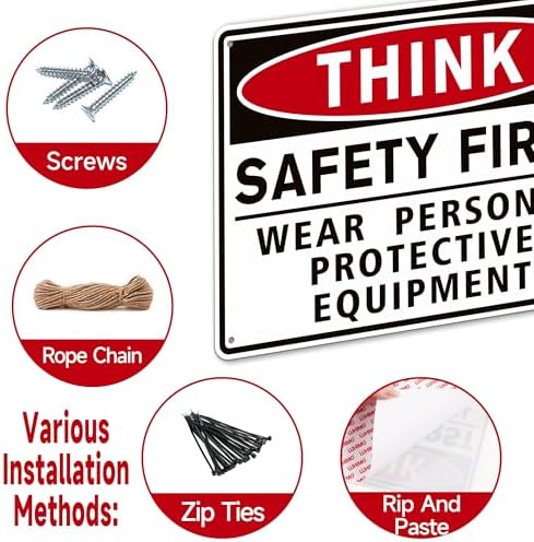Think Safety First Sign Stickers,Waterproof Durable Wear Personal Protective Equipment Warning Sign,Safety Signs for Workplace, Laboratory Construction Area& Industry Door (Red) - Image 7