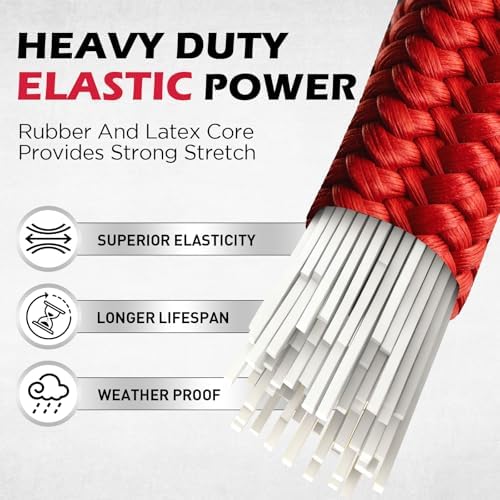 5-Piece 24 Inch Bungee Cords with Carabiner Hooks, Heavy Duty Rubber Elastic Tie Down Straps, Bungee Cord with Carabiner Clips for Cargo, Truck Bed, Camping, Motorcycle and Outdoor Use (Red) - Image 4