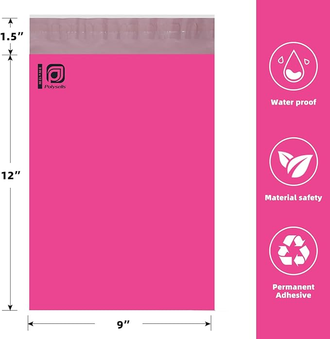 POLYSELLS 200 pcs 9x12 Inches Pink Poly Mailers Shipping Envelopes, Strong - Image 2