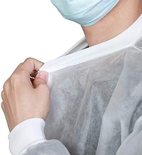 Greenour Disposable Lab Coats 10-Pack White 3 Pockets Knitted Cuffs S-2XL - Image 5