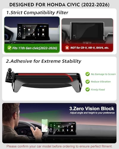 pop-tech Magnetic Phone Holder for Honda Civic 11th Gen 2022 2023 2024 2025 2026, 360° Car Screen Phone Mount Made for Civic Hatchback Sedan Touchscreen, Compatible with Magsafe iPhone Accessories - Image 3