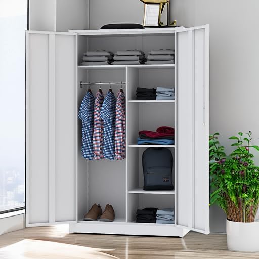 Letaya Metal Locker,Steel Wardrobe Storage Cabinets with Lock Door,Clothing Coat Storage Freestanding for Office, Home, School, Employee,Gym,Fire Department (White) - Image 5