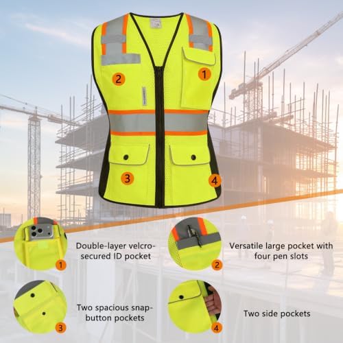 HYCOPROT Safety Vest for Women Mesh Reflective Lady High Visibility Construction Work Vest Meets ANSI/ISEA Standards - Image 3
